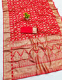 Invaluable Red Pure Zari Weaving Banarasi Silk Saree With Energetic Blouse Piece