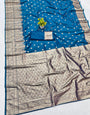 Ornate Blue Pure Zari Weaving Banarasi Silk Saree With Arresting Blouse Piece