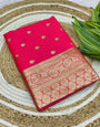 Assemblage Dark Pink Pure Zari Weaving Banarasi Silk Saree With Diaphanous Blouse Piece