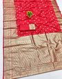 Elegant Red Pure Zari Weaving Banarasi Silk Saree With Imbrication Blouse Piece
