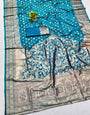 Incredible Firozi Pure Zari Weaving Banarasi Silk Saree With Entrancing Blouse Piece