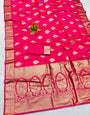 Demanding Dark Pink Pure Zari Weaving Banarasi Silk Saree With Ailurophile Blouse Piece