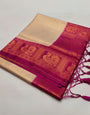 Enamoring Beige Kanjivaram Silk Saree With Exquisite Blouse Piece