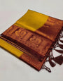 Panache Mustard Kanjivaram Silk Saree With Glittering Blouse Piece