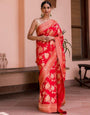 Gratifying Red Soft Soft Banarasi Silk With Supernal Blouse Piece