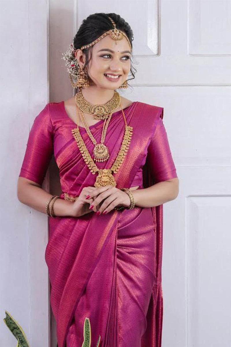 Dulcet Purple Kanjivaram Silk Saree With Rhapsodic Blouse Piece