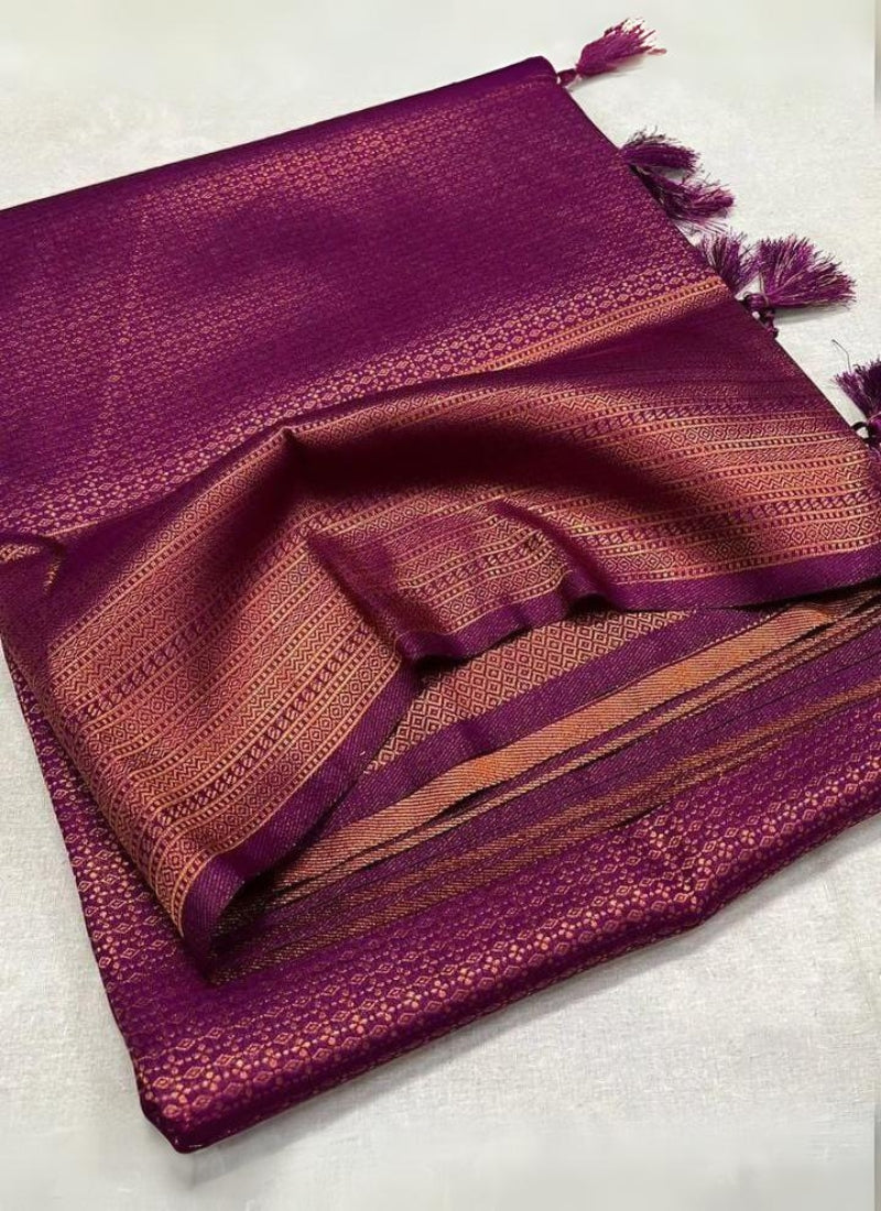 Dulcet Purple Kanjivaram Silk Saree With Rhapsodic Blouse Piece