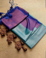 Embellished Firozi Kanjivaram Silk Saree With Effulgent Blouse Piece