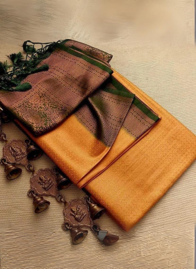 Inimitable Mustard Kanjivaram Silk Saree With Aplomb Blouse Piece