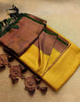 Ravishing Yellow Kanjivaram Silk Saree With Alluring Blouse Piece