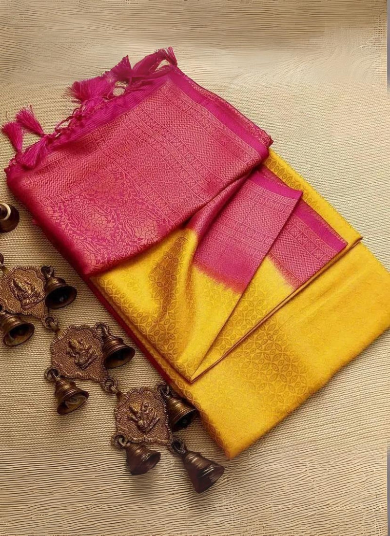 Luminous Yellow Kanjivaram Silk Saree With Radiant Blouse Piece