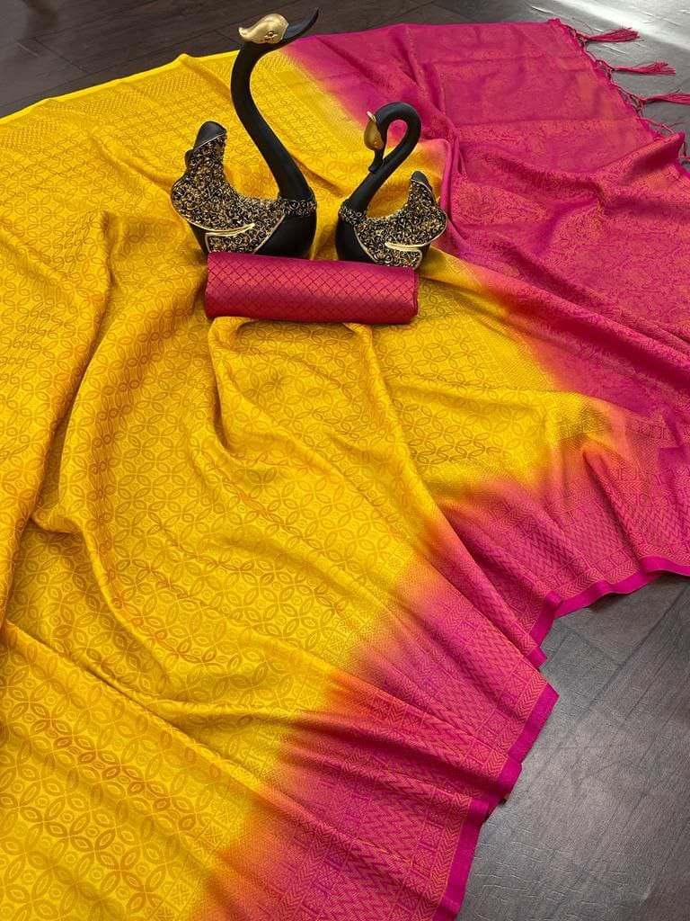 Luminous Yellow Kanjivaram Silk Saree With Radiant Blouse Piece