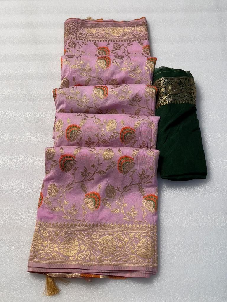 Exemplary Pink Soft Banarasi Silk Saree With Cynosure Blouse Piece