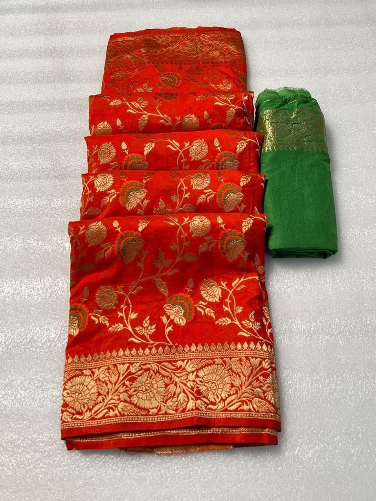 Radiant Red Soft Banarasi Silk Saree With Dulcet Blouse Piece