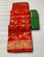 Radiant Red Soft Banarasi Silk Saree With Dulcet Blouse Piece