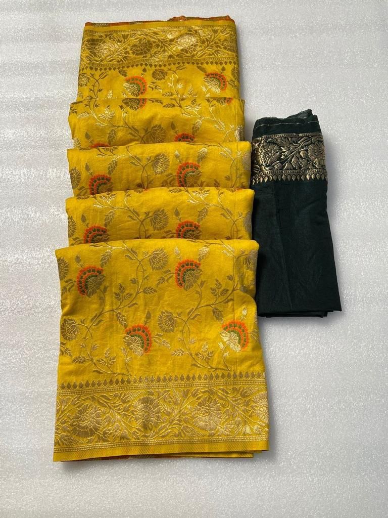 Panache Yellow Soft Banarasi Silk Saree With Embellished Blouse Piece