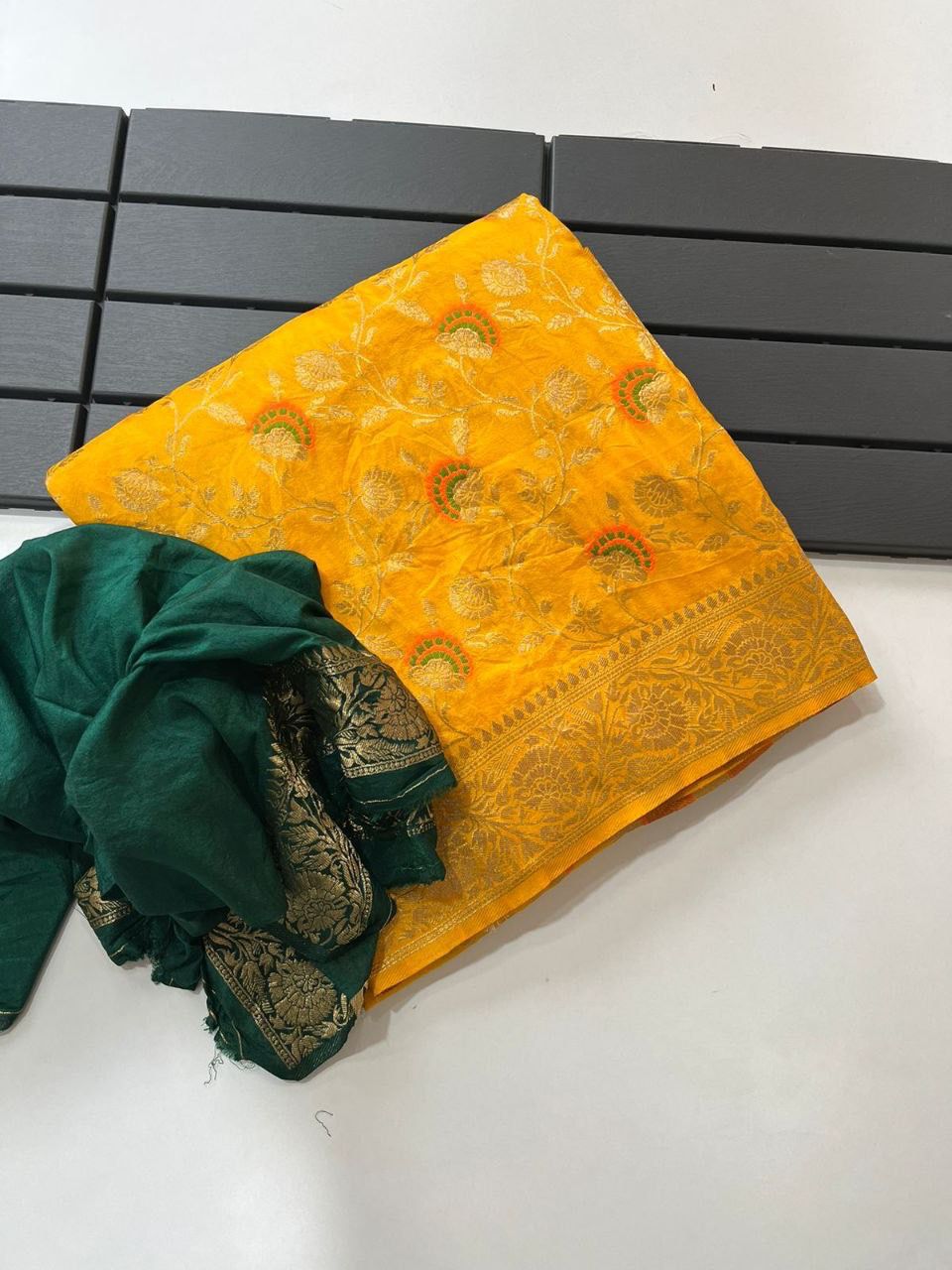 Panache Yellow Soft Banarasi Silk Saree With Embellished Blouse Piece