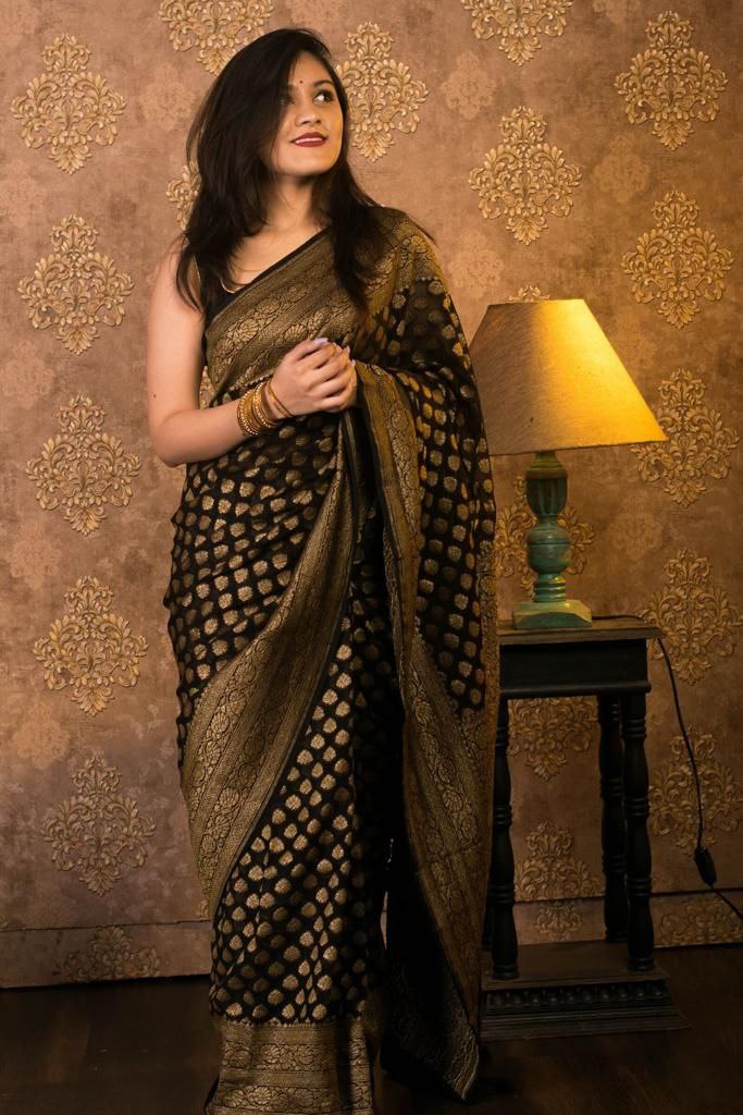 Allure Black Soft Banarasi Silk Saree With Beguiling Blouse Piece