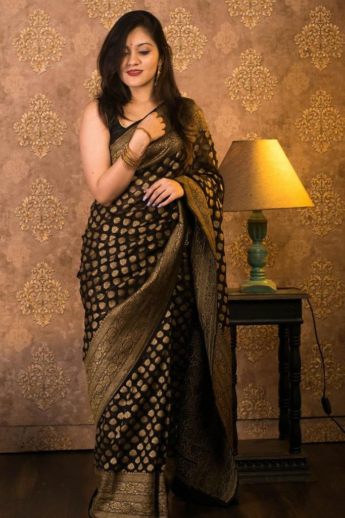 Allure Black Soft Banarasi Silk Saree With Beguiling Blouse Piece