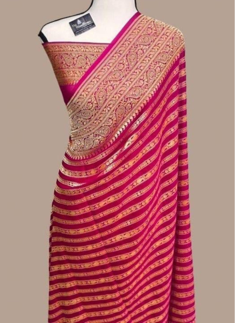 Allure Dark Pink Soft Banarasi Silk Saree With A glam Blouse Piece