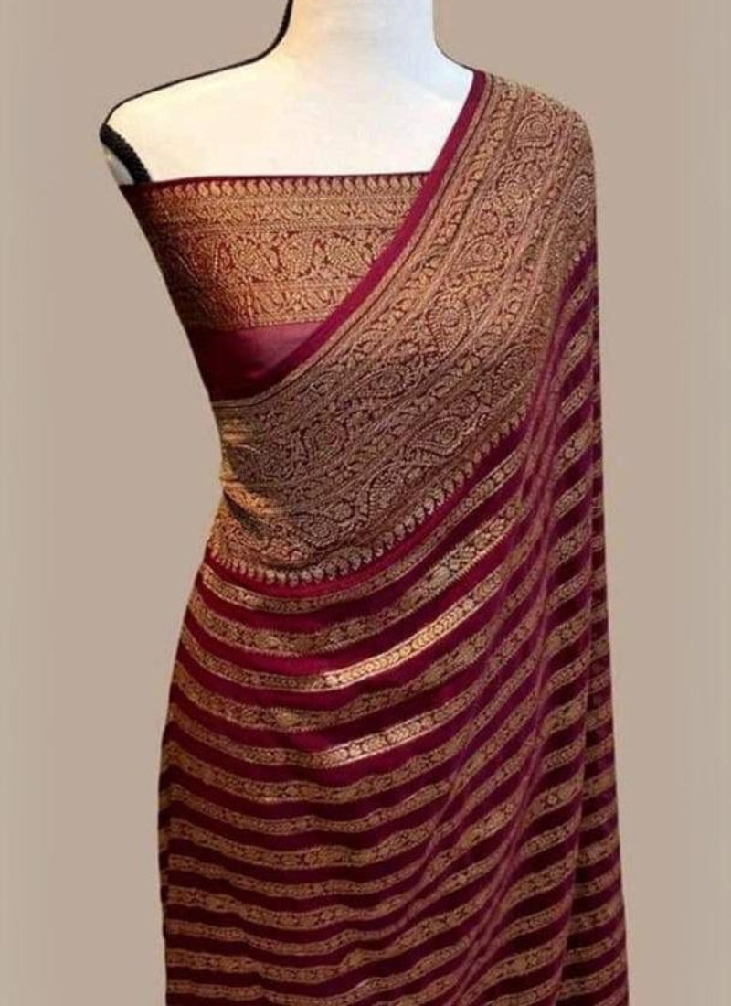 Resplendent Wine Soft Banarasi Silk Saree With Rhapsodic Blouse Piece