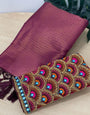 Artistic Wine Kanjivaram Silk Saree With Two Enigmatic Blouse Piece