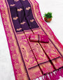 Desultory Purple Paithani Silk Saree With Luminous Blouse Piece