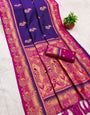 Prominent Royal Blue Paithani Silk Saree With Devastating Blouse Piece