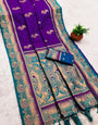 Unequalled Royal Purple Paithani Silk Saree With Alluring Blouse Piece