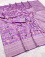Traditional Lavender Pashmina Saree With Brood Blouse Piece