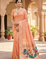 Precious Peach Paithani Silk Saree With Diaphanous Blouse Piece