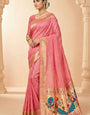 Delightful Pink Paithani Silk Saree With Alluring Blouse Piece