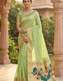 Cynosure Pista Paithani Silk Saree With Delectable Blouse Piece
