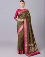 Ratatouille Mehndi Pure Zari Weaving Banarasi Silk Saree With Panoply Blouse Piece