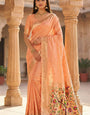 Girlish Peach Paithani Silk Saree With Extraordinary Blouse Piece