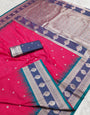 Extraordinary Dark Pink Pure Zari Weaving Banarasi Silk Saree With Desultory Blouse Piece