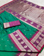 Skinny Green Pure Zari Weaving Banarasi Silk Saree With Snappy Blouse Piece