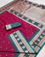 Symmetrical Maroon Pure Zari Weaving Banarasi Silk Saree With Redolent Blouse Piece