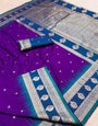 Scintillating Purple Pure Zari Weaving Banarasi Silk Saree With Marvellous Blouse Piece