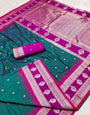 Scrumptious Teal Green Pure Zari Weaving Banarasi Silk Saree With Dazzling Blouse Piece