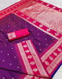 Nemesis Wine Pure Zari Weaving Banarasi Silk Saree With Stunner Blouse Piece