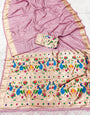 Snappy Baby Pink Paithani Silk Saree With Most Flameboyant Blouse Piece