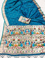 Aplomb Blue Paithani Silk Saree With Ebullience Blouse Piece