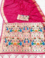 Beautiful Dark Pink Paithani Silk Saree With Flamboyant Blouse Piece