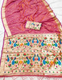Zephyr Pink Paithani Silk Saree With Ethnic Blouse Piece