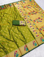 Sensational Mehndi Paithani Silk Saree With Jubilant Blouse Piece