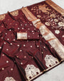 Profuse Brown Pure Zari Weaving Banarasi Silk Saree With Ephemeral Blouse Piece