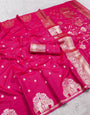 Arresting Dark Pink Pure Zari Weaving Banarasi Silk Saree With Evocative Blouse Piece