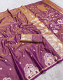 Engrossing Lavender Pure Zari Weaving Banarasi Silk Saree With Confounding Blouse Piece