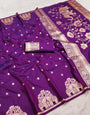 Ratatouille Purple Pure Zari Weaving Banarasi Silk Saree With Panoply Blouse Piece